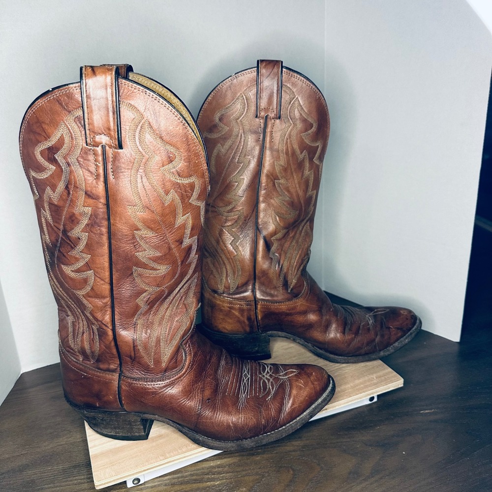 Justin Boots Mens Size 8.5D Cognac Western Cowboy Leather Boots‎ Style 1949